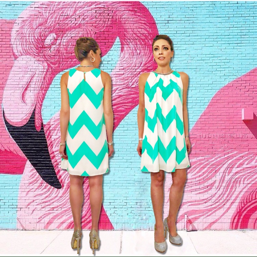 Green and White Chevron Swing Dress